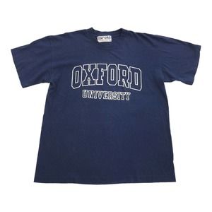 Vintage Single Stitch Oxford University Short Sleeve T-Shirt Large Blue White L